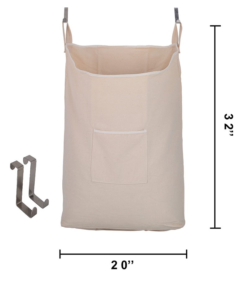 GORISEN Laundry Collector, Laundry Hamper, Door Hanging Laundry bag with hooks (Beige, 65Liters) - Image 2